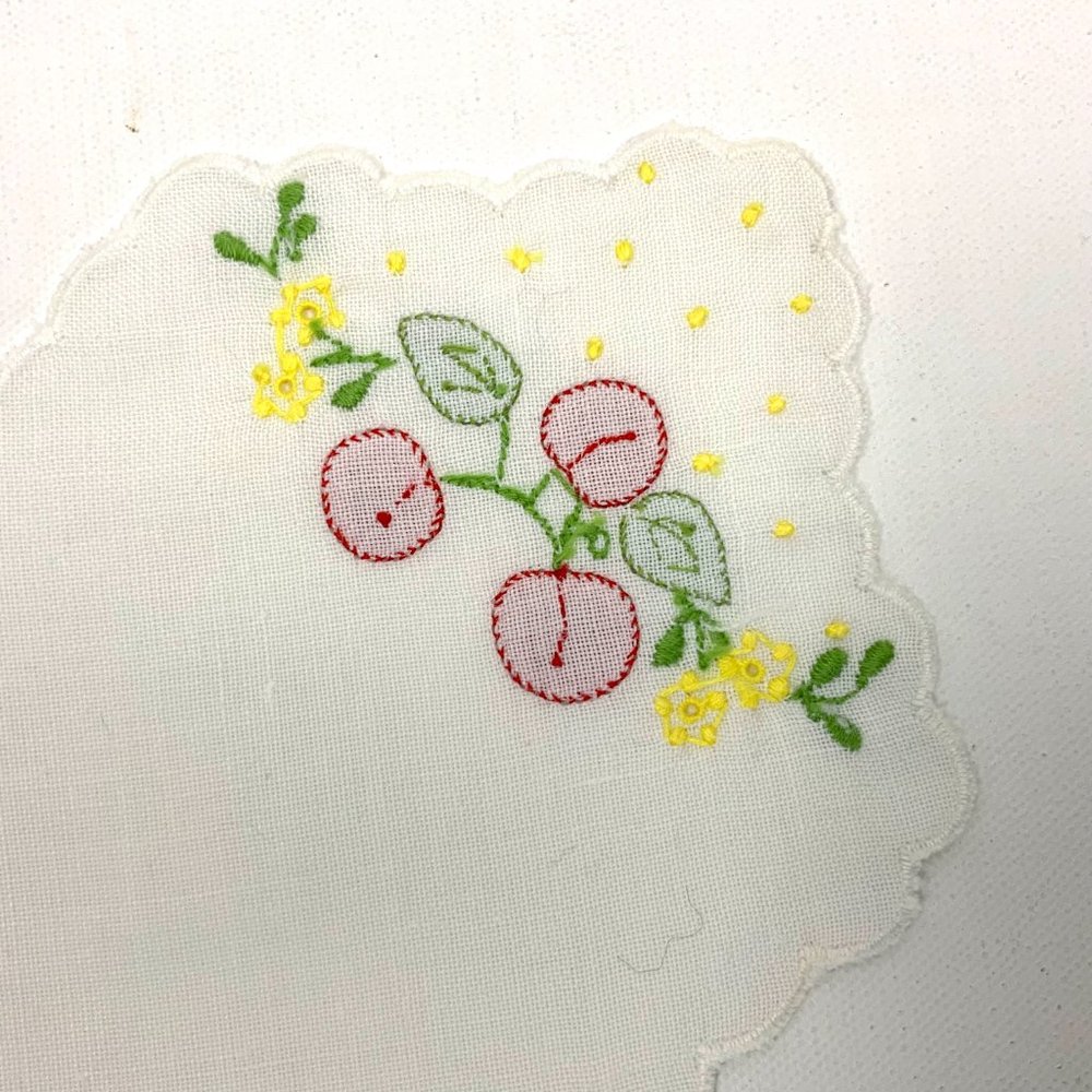 Vintage Bread  Busket  Liner Napkin Red Cherries - Picture 8 of 16